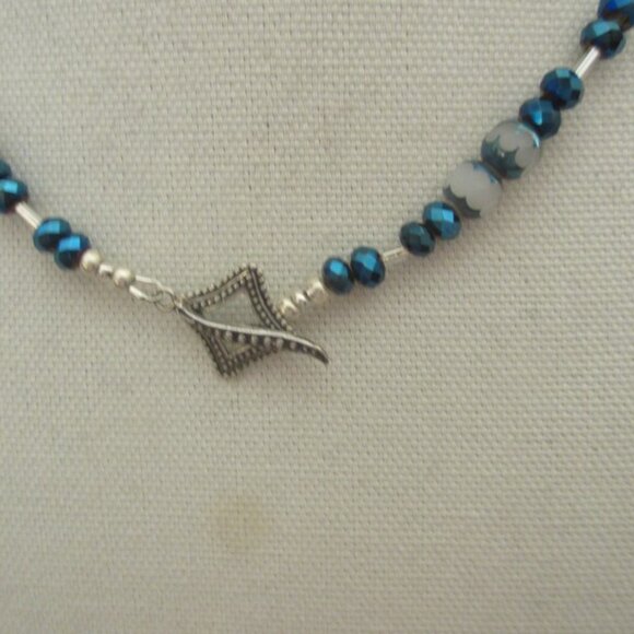 Handmade Blue White Faceted Glass Necklace Earrings Sterling Clasp Wires - Picture 3 of 3